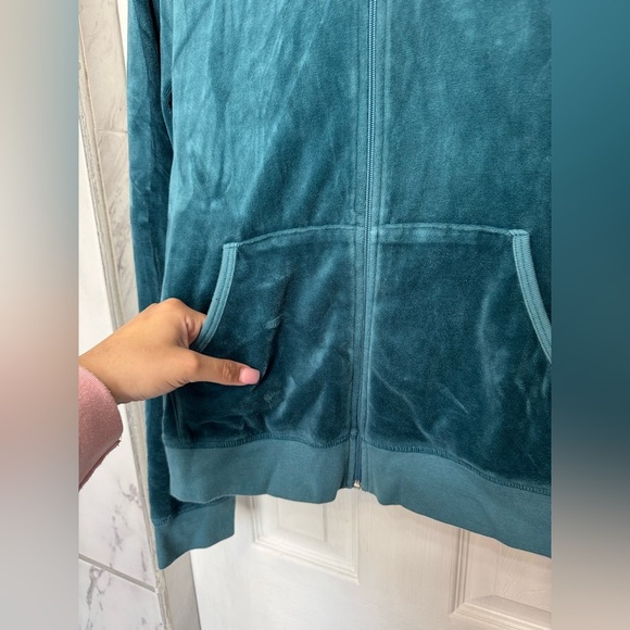 Juicy Couture Teal Velour Full Zip Up Women’s Hooded Jacket y2k - Picture 5 of 15